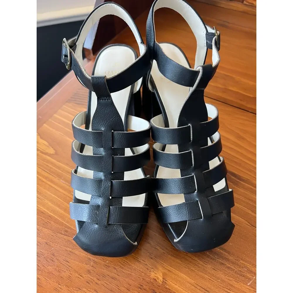Oasis Society Black Chunky Fisherman Sandals Platform Block Heel Strappy 6.5‎